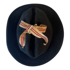 Bernstock Speirs Vtg Hat Womens Black Felt Medium Ribbon Bow Designer England